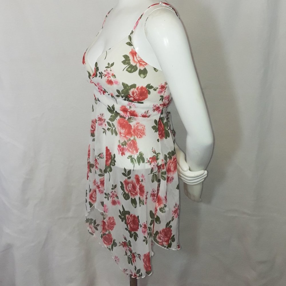 Vintage FANG Rose Print Chiffon Handkerchief Tank Top XL - Picture 2 of 8